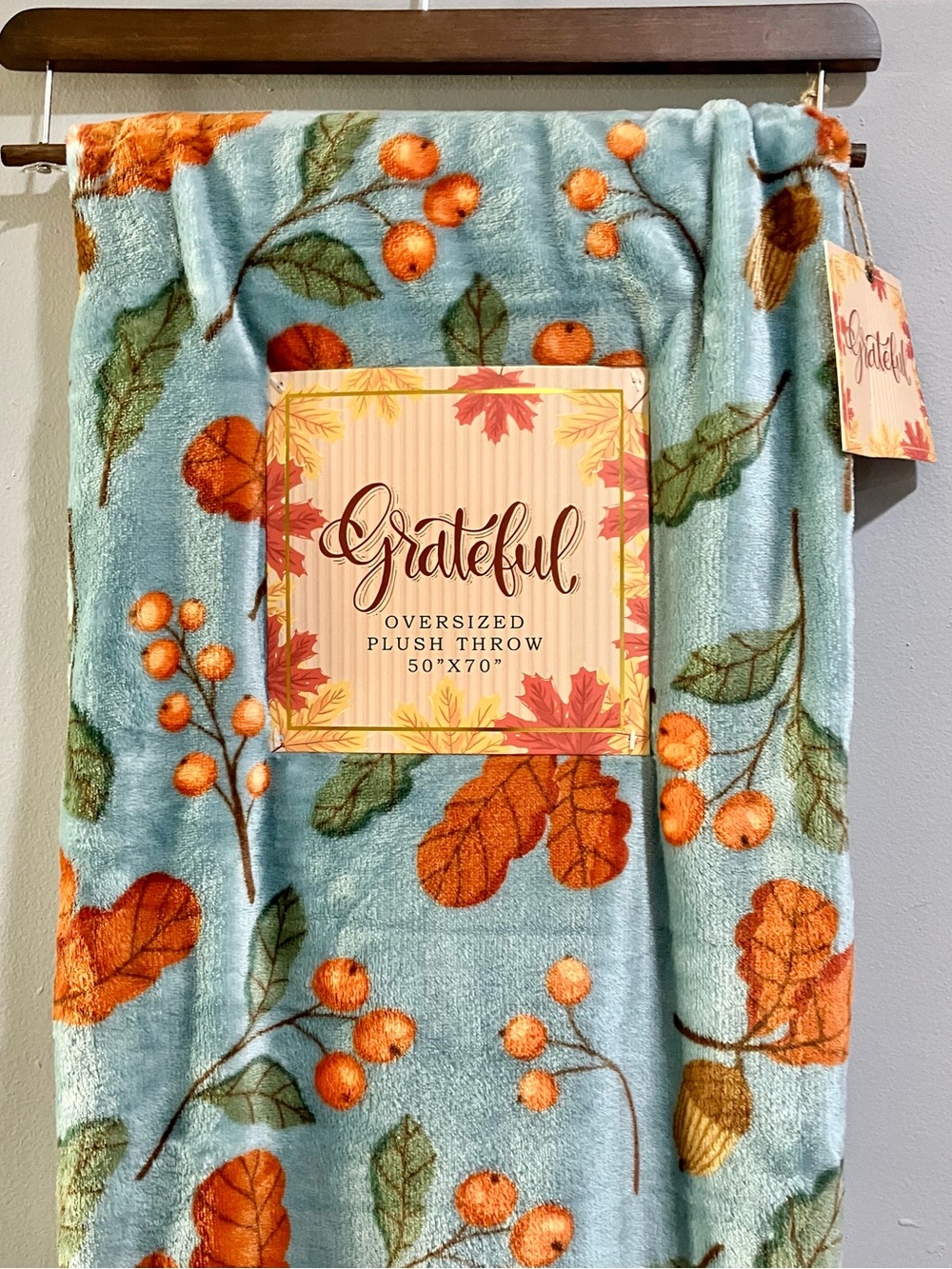 Plush Throw Blanket - 50 x70 Blue with Orange Autumn Print